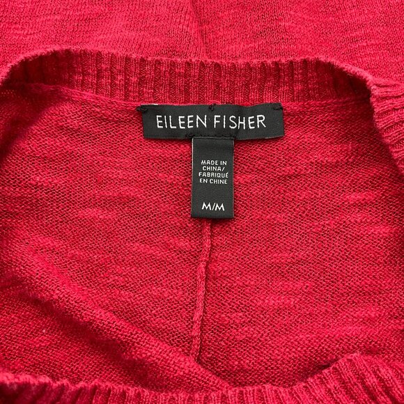 Eileen Fisher Long Sleeve Crewneck Organic Linen & Cotton Red Tunic Sweater M - Picture 5 of 7